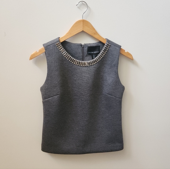 Cynthia Rowley Tops - Cynthia Rowley Gray Embellished Neckline Cropped Sleeveless Tank Top XS